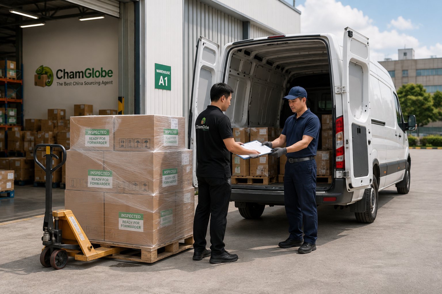 ChamGlobe handing inspected goods to an appointed forwarder