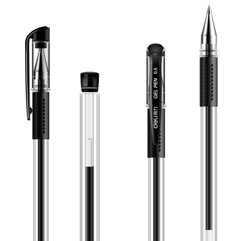 Deli Gel Pen 6600Es Signature Pen 0.5mm Carbon Pen Student Stationery Supplies Black Ink Pen Blue-Black