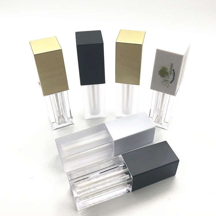 in stock Printable Square White Frosted Square Tube Golden Lip Gloss Lipstick Tube Lip Glaze Tube Writer 5ml