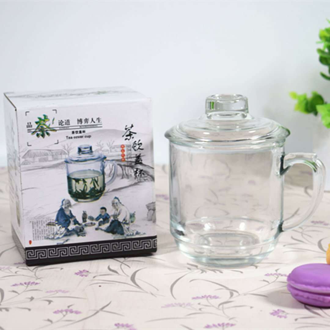 Transparent glass cup tea cup household drinking cup with lid office Tea Cup promotion gift Cup wholesale