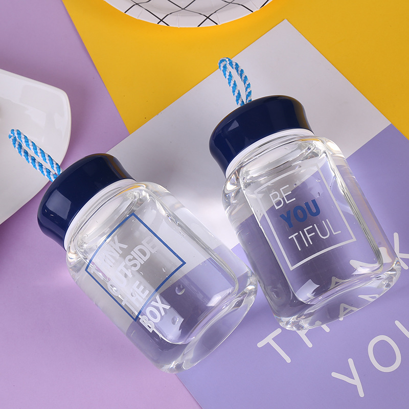 Creative and Trendy Gift High Borosilicate Xiaoding Glass Big Belly Simple Leak-proof Portable Water Cup Hanging Rope Cup detail