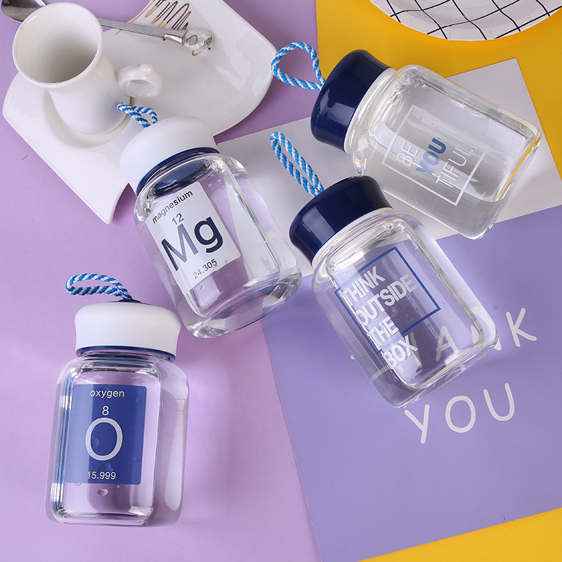 Creative and Trendy Gift High Borosilicate Xiaoding Glass Big Belly Simple Leak-proof Portable Water Cup Hanging Rope Cup detail