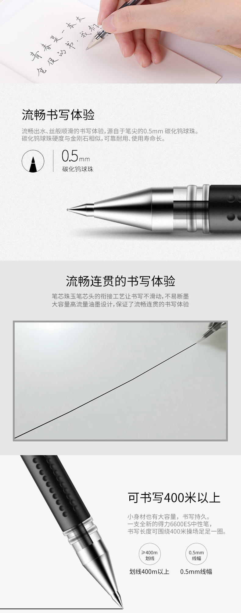 Deli Gel Pen 6600Es Signature Pen 0.5mm Carbon Pen Student Stationery Supplies Black Ink Pen Blue-Black detail
