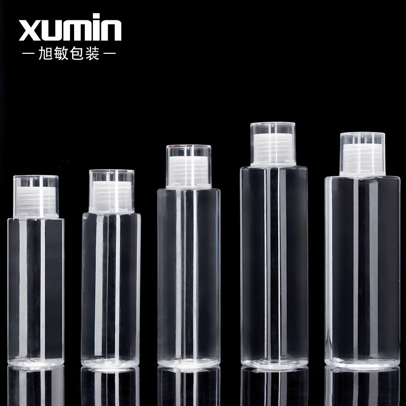Cosmetic Packaging 100ml Flat Shoulder Pet Plastic Bottle as Double-Layer Cap Pure Dew Bottle Xumin Packaging Materials Cross-Border Hot Sale