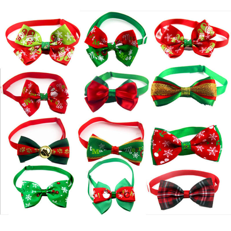 New Year Red and Green Two-color Christmas Series Pet Bow Tie Bow Handmade Jewelry Collar Cat and Dog Bow Tie